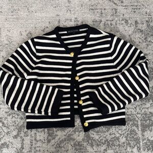 English Factory Black and White Striped Cardigan